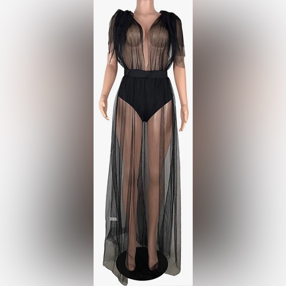 Black Sheer Dip Maxi Dress